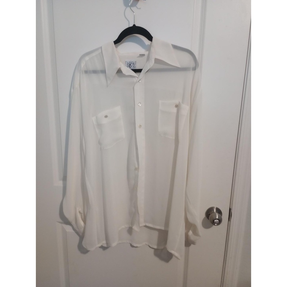 Winners Women’s XL Ivory Sheer Button Front Blouse Long Sleeve Double Pockets...